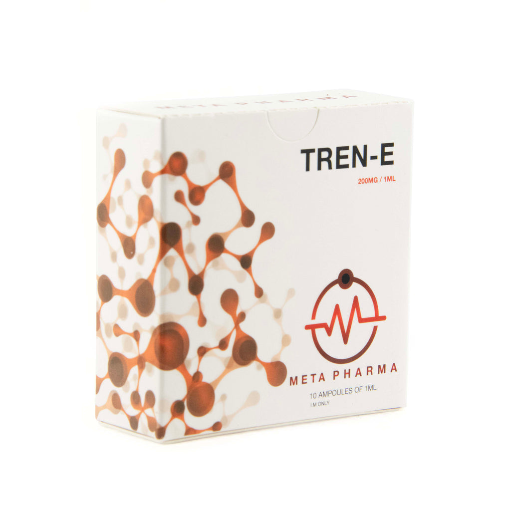 Box of TREN-E by Meta Pharma with molecular design on a white background